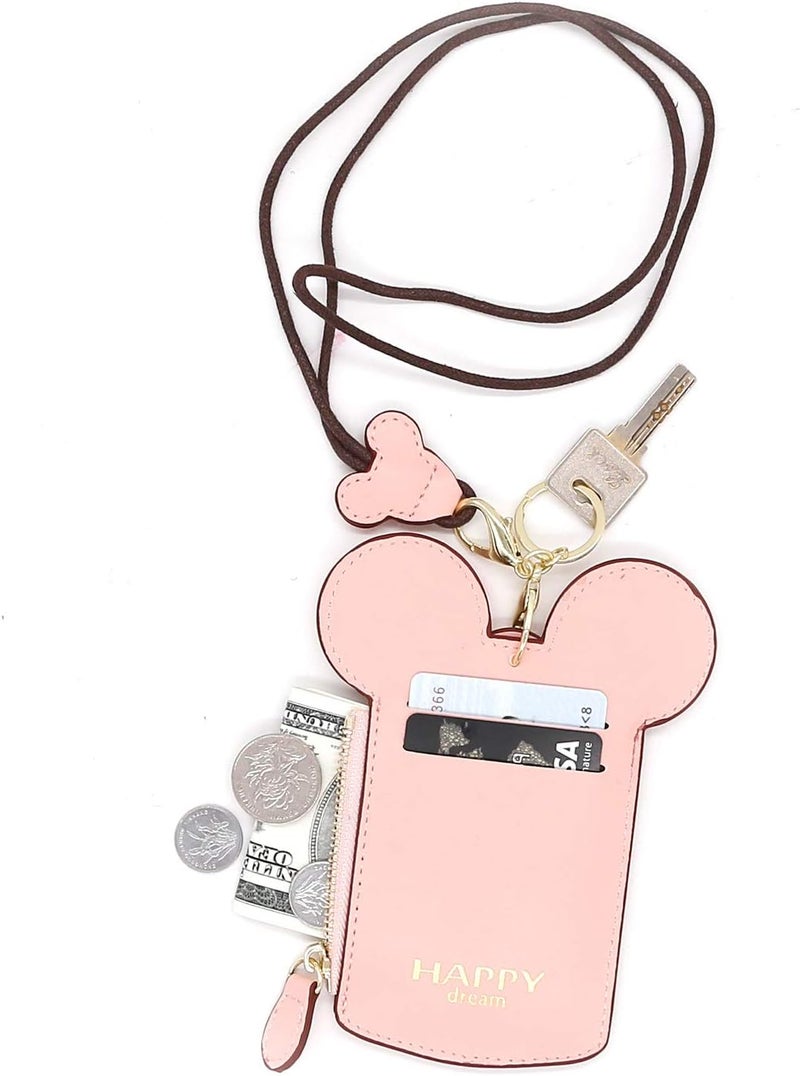 QiMing Mouse Ears Card Holder,PU Lovely Lanyard Family Toys for Girl Woman - Image 4